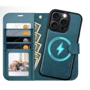 Ocase Iphone 16 Pro Max Case Detachable Wallet Style Peacock  Blue Magnetic
